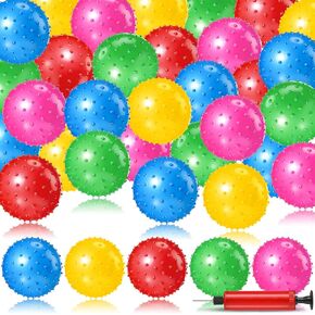 Jerify 64 Pieces 6.3 Inch Knobby Balls for Kids Sensory Balls with Air Pump Small Inflatable Bouncy Balls Soft Spiky Toddler Ball Bounce Party Favors Baby Massage Stress Play Set, 5 Assorted Colors in Saudi Arabia