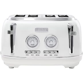 Haden 75101 DORSET 4 Slice Toaster, Wide Slot with Removable Crumb Tray and Settings, Ivory and Chrome
