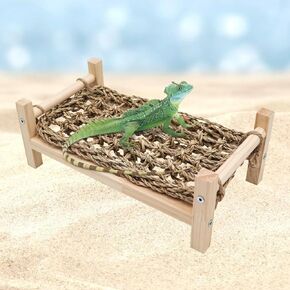 Dnoifne Reptile Hammock Swing Hanging Bed, Wooden Lizard Bed, Reptile Summer Bed for Bearded Dragon Leopard Gecko Lizard (Large)