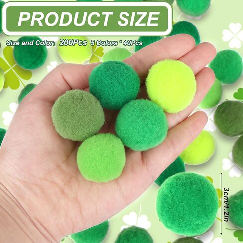 200 قطعة من كرات اللباد الصغيرة لعيد القديس باتريك، كرات اللباد الصوفية بقطر 30 مم، كرات اللباد الخضراء الأيرلندية لعيد القديس باتريك، تلبيد الربيع الأيرلندي وديكور إكليل in Kuwait