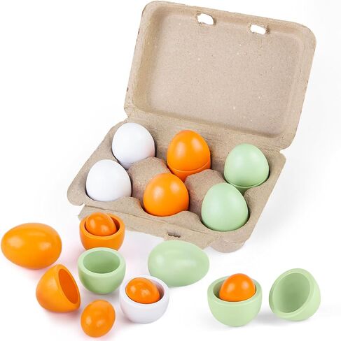 SallyFashion 6PCS Wooden Egg Toys, Easter Egg Toys Wooden Play Food Pretend Play Food Sets for Kids Early Development Learning Birthday Gifts in Saudi Arabia