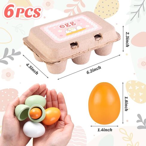 SallyFashion 6PCS Wooden Egg Toys, Easter Egg Toys Wooden Play Food Pretend Play Food Sets for Kids Early Development Learning Birthday Gifts in Saudi Arabia