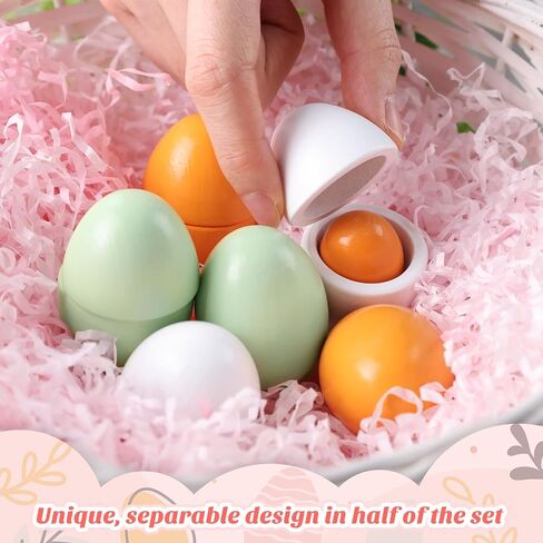 SallyFashion 6PCS Wooden Egg Toys, Easter Egg Toys Wooden Play Food Pretend Play Food Sets for Kids Early Development Learning Birthday Gifts in Saudi Arabia