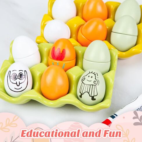 SallyFashion 6PCS Wooden Egg Toys, Easter Egg Toys Wooden Play Food Pretend Play Food Sets for Kids Early Development Learning Birthday Gifts in Saudi Arabia