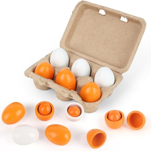 SallyFashion 6PCS Wooden Egg Toys, Easter Egg Toys Wooden Play Food Pretend Play Food Sets for Kids Early Development Learning Birthday Gifts in Saudi Arabia