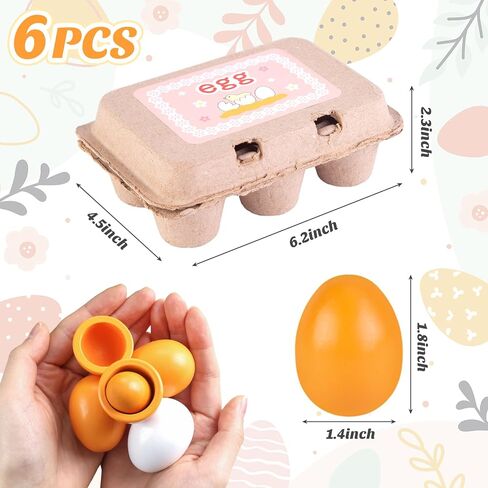 SallyFashion 6PCS Wooden Egg Toys, Easter Egg Toys Wooden Play Food Pretend Play Food Sets for Kids Early Development Learning Birthday Gifts in Saudi Arabia