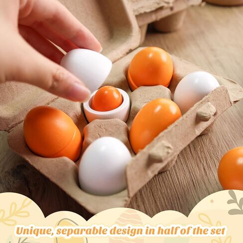 SallyFashion 6PCS Wooden Egg Toys, Easter Egg Toys Wooden Play Food Pretend Play Food Sets for Kids Early Development Learning Birthday Gifts in Saudi Arabia