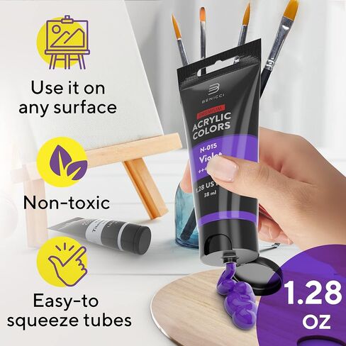 Premium Quality Acrylic Paint Set 24 Colors - 1.28oz (38ml) - with 6 Nylon Brushes - Safe for Kids & Adults - Perfect Kit for Beginners, Pros & Artists to Create Amazing Paintings and Artwork in Kuwait