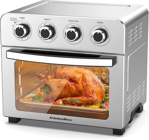 KitchenBoss Air Fryer Toaster Oven: 24.3QT/23L Airfryer with Warm, Broil, Toast, Bake, Air Fry 5-in-1 Functions, Knob Control 1700W Toaster Oven Countertop with 4 Accessories, Stainless Steel in Kuwait