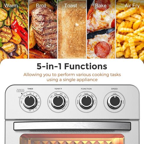 KitchenBoss Air Fryer Toaster Oven: 24.3QT/23L Airfryer with Warm, Broil, Toast, Bake, Air Fry 5-in-1 Functions, Knob Control 1700W Toaster Oven Countertop with 4 Accessories, Stainless Steel in Kuwait