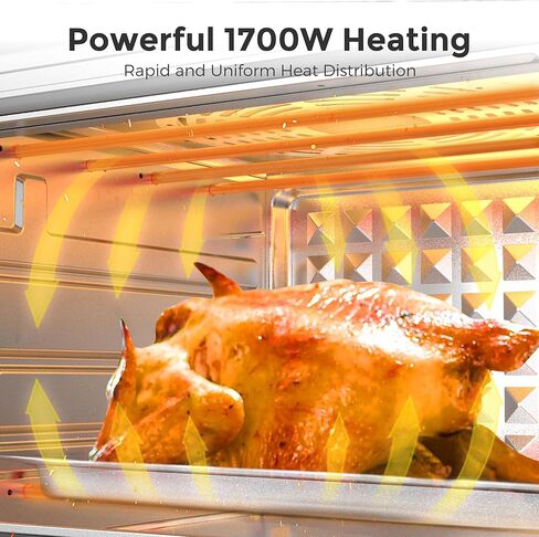 KitchenBoss Air Fryer Toaster Oven: 24.3QT/23L Airfryer with Warm, Broil, Toast, Bake, Air Fry 5-in-1 Functions, Knob Control 1700W Toaster Oven Countertop with 4 Accessories, Stainless Steel in Kuwait