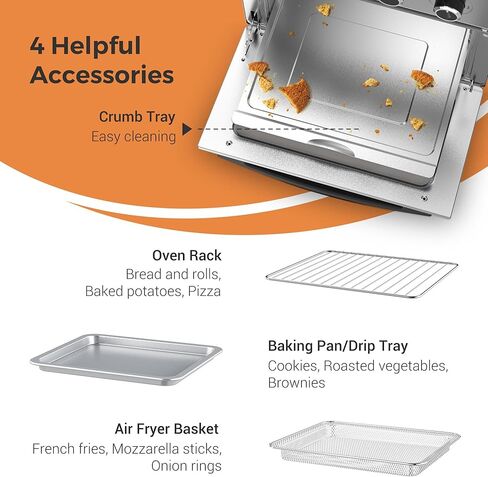 KitchenBoss Air Fryer Toaster Oven: 24.3QT/23L Airfryer with Warm, Broil, Toast, Bake, Air Fry 5-in-1 Functions, Knob Control 1700W Toaster Oven Countertop with 4 Accessories, Stainless Steel in Kuwait