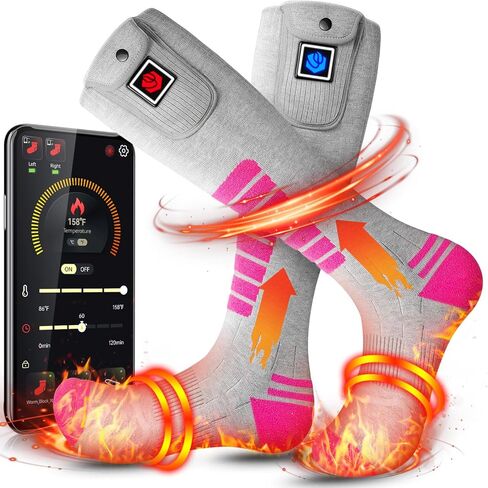 Heated Socks for Men Women 7.4V 22.2WH Battery 2023 Upgraded Heating Socks with APP Remote Control for Hunting Fishing Camping Hiking Outdoor Work(Red,L) in Kuwait