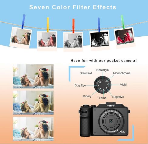 كاميرا رقمية للتصوير الفوتوغرافي، كاميرا Vlog بدقة 4K، كاميرا مزدوجة أمامية وخلفية، تركيز تلقائي ومضادة للاهتزاز، 7 مرشحات ألوان، كشف الوجه، شاشة IPS مقاس 3 بوصات، زاوية عريضة 140 درجة، تكبير 18X، بطاقة TF 64 جيجا بايت وحزام يد ACG- 04 in Kuwait