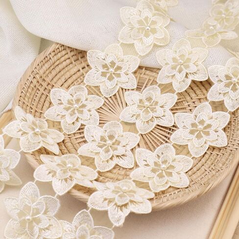 Organza Flower Trim 2 Yards Lace Edge Trim Ribbon, Vintage Edging Trimmings Fabric Embroidered Applique Sewing Craft for Wedding Dress Embellishment DIY Dress Decor, Gowns, Home Decor (Black) in Kuwait