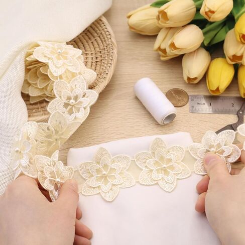 Organza Flower Trim 2 Yards Lace Edge Trim Ribbon, Vintage Edging Trimmings Fabric Embroidered Applique Sewing Craft for Wedding Dress Embellishment DIY Dress Decor, Gowns, Home Decor (Black) in Kuwait
