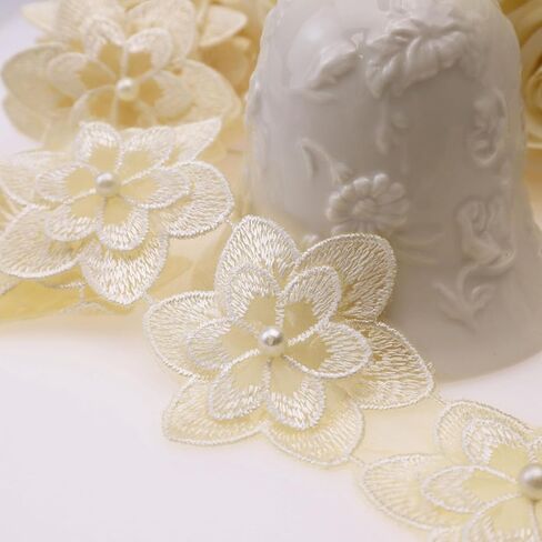 Organza Flower Trim 2 Yards Lace Edge Trim Ribbon, Vintage Edging Trimmings Fabric Embroidered Applique Sewing Craft for Wedding Dress Embellishment DIY Dress Decor, Gowns, Home Decor (Black) in Kuwait