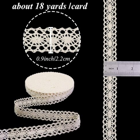 White Lace Ribbon 18 Yards Cotton Lace Trim Vintage Crochet Lace Ribbon Trim for DIY Scrapbooking Dollies Wedding Crafts Supply in Saudi Arabia