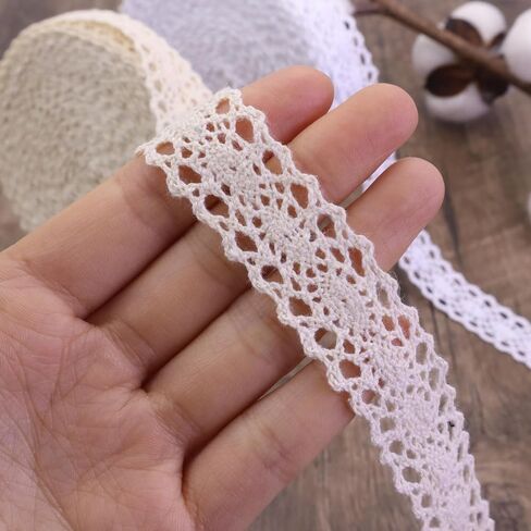 White Lace Ribbon 18 Yards Cotton Lace Trim Vintage Crochet Lace Ribbon Trim for DIY Scrapbooking Dollies Wedding Crafts Supply in Saudi Arabia