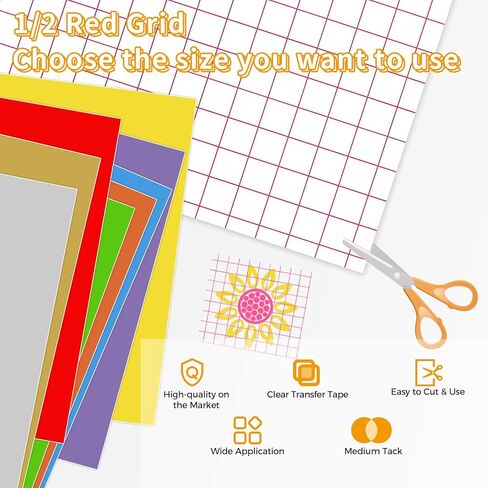 IModeur Transfer Tape for Vinyl - 12" x 50Ft Clear Vinyl Transfer Paper Tape Roll with Red Grid for Permanent Vinyl and Self Adhesive Vinyl for Cricut, Signs Stickers, Car Decals in Kuwait