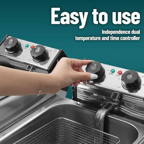WantJoin المقلاة العميقة التجارية مع نافذة زجاجية 3200W 12L / 12QT الفولاذ المقاوم للصدأ خزان مزدوج مقلاة كهربائية عميقة مع سلتين وأغطية كونترتوب المطبخ آلة القلي ث / التحكم في درجة الحرارة in Saudi Arabia