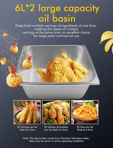 WantJoin المقلاة العميقة التجارية مع نافذة زجاجية 3200W 12L / 12QT الفولاذ المقاوم للصدأ خزان مزدوج مقلاة كهربائية عميقة مع سلتين وأغطية كونترتوب المطبخ آلة القلي ث / التحكم في درجة الحرارة in Saudi Arabia