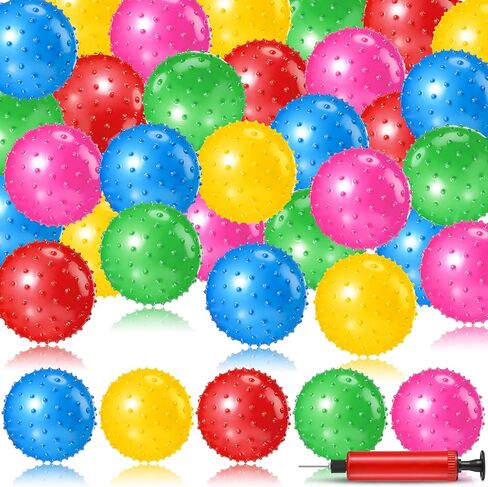 Jerify 64 Pieces 6.3 Inch Knobby Balls for Kids Sensory Balls with Air Pump Small Inflatable Bouncy Balls Soft Spiky Toddler Ball Bounce Party Favors Baby Massage Stress Play Set, 5 Assorted Colors in Saudi Arabia