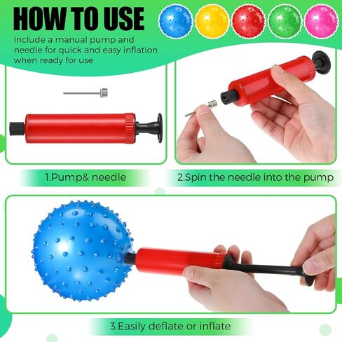 Jerify 64 Pieces 6.3 Inch Knobby Balls for Kids Sensory Balls with Air Pump Small Inflatable Bouncy Balls Soft Spiky Toddler Ball Bounce Party Favors Baby Massage Stress Play Set, 5 Assorted Colors in Saudi Arabia
