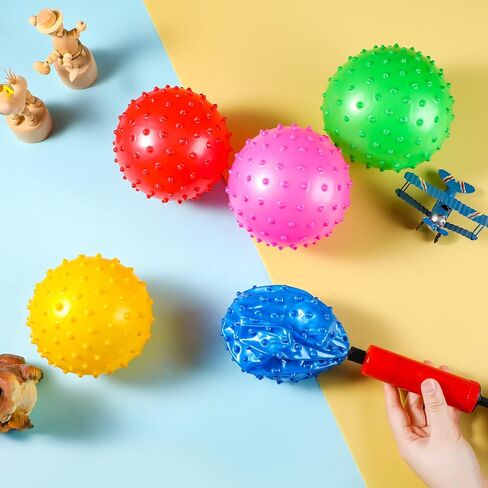 Jerify 64 Pieces 6.3 Inch Knobby Balls for Kids Sensory Balls with Air Pump Small Inflatable Bouncy Balls Soft Spiky Toddler Ball Bounce Party Favors Baby Massage Stress Play Set, 5 Assorted Colors in Saudi Arabia