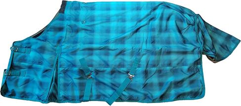 بطانية حصان 600D مقاومة للماء والرياح وقابلة للتنفس، مستقلة، قابلة للدوران ومستقرة مع قطن بوليفيل (250 جرام)، إصدار متوسط ​​الوزن - أزرق مع شبكة - 75 بوصة in Kuwait