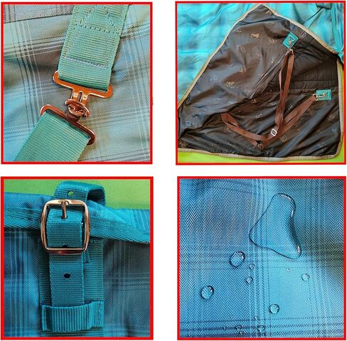 بطانية حصان 600D مقاومة للماء والرياح وقابلة للتنفس، مستقلة، قابلة للدوران ومستقرة مع قطن بوليفيل (250 جرام)، إصدار متوسط ​​الوزن - أزرق مع شبكة - 75 بوصة in Kuwait