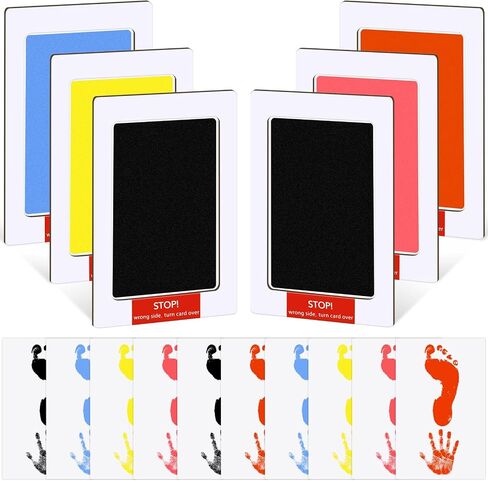 Whaline 18Pcs Baby Inkless Handprint and Footprint Kit 6 Colorful Safe Hand and Foot Ink Pad and 12 Card Clean Touch Dog Paw Print Stamp Kit for Newborn Pet Registry Family Keepsake Baby Shower Gift in Saudi Arabia