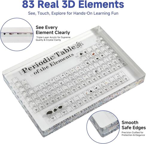 Periodic Table with Real Elements Inside, Large 8.3x5.5" Acrylic Display with 83 Samples & Light-Up Color Charging Base - Ideal for Teachers,Students as Educational Gift,Perfect for Science Decor in Saudi Arabia