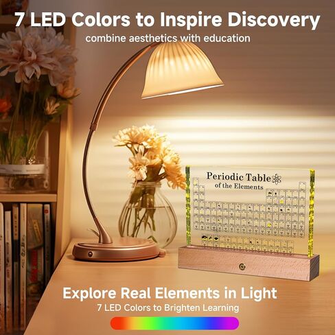 Periodic Table with Real Elements Inside, Large 8.3x5.5" Acrylic Display with 83 Samples & Light-Up Color Charging Base - Ideal for Teachers,Students as Educational Gift,Perfect for Science Decor in Saudi Arabia