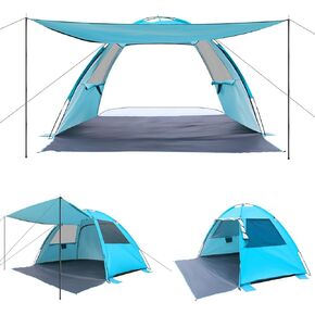 DLUCKY Beach Tent for 2/3-4/5 Person,Anti-UV Portable Sun Shade ShelterUPF 50+,Both Sides Extendable Floor,Extendable Awning,with 2 Ventilating Mesh Windows,Lightweight & Easy Setup.