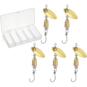 PATIKIL 1/5 oz Fishing Lures Spinnerbait, 5 Pack Single Hook Trout Spinners Casting Fishing Spinner Baits Tackle for Freshwater Saltwater Fishing, Gold Tone
