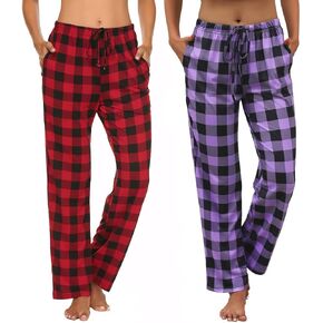 Ekouaer Womens 2 Pack Lounge Pants Comfy Pajama Pants Plaid Pajama Bottoms with Pockets Drawstring Pj Bottoms Pants