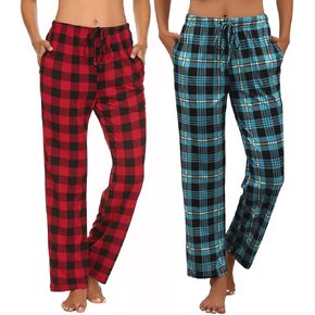 Ekouaer Womens 2 Pack Lounge Pants Comfy Pajama Pants Plaid Pajama Bottoms with Pockets Drawstring Pj Bottoms Pants