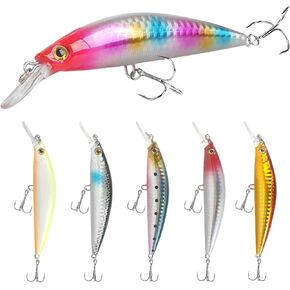 IZA Minnow Fishing Lures 6pcs Laser Swimbait Sinking Lure with 3D Life-Like Eyes Hard Fishing Baits for Various Saltwater and Freshwater
