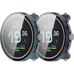 FitTurn 2-PACK Compatible with Suunto Race Screen Protector Cases Replacement PC Slim Case Cover 3D Full Coverage Tempered Glass Screen Protector for Suunto Race Watch (Black*2)