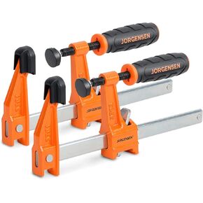 Jorgensen 6 inch Bar Clamp Set, 4 Pack Steel F Clamp Light Duty, 300 lbs Load Limited, for Woodworking, Metalworking, DIY