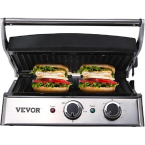 VEVOR 7 IN 1 Electric Contact Grill,1800W Indoor Panini Press Griddle,Stainless Steel Teppanyaki Grill with Nonstick&Removable Iron Plate, 0-446℉ Adjustable Temp Control,LCD Display,110V