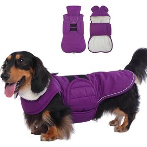 معطف lelepet Dachshund، معطف شتوي دافئ للكلاب الصغيرة، معطف للكلاب الصغيرة من أجل Dachshund مقاوم للماء لسترة Dachshund الصغيرة العاكسة للضوء مع بطانة من الصوف الناعم، خطاف وحلقة حزام قابل للتعديل