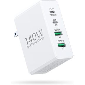 كتلة شاحن USB C بقدرة 156 وات، محطة شحن مكتبية سريعة بأربعة منافذ من النوع C PD3.0 وQC 65 وات شاحن حائط للكمبيوتر المحمول محور توصيل لجهاز MacBook Pro/Air، DELL، HP Surface لهاتف iPhone 15/Pro/14/13، Galaxy S23