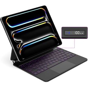 GOKOCO Magic Keyboard Case for iPad Pro 13-inch M4 2024,Easy-Set Magnetic Detachable Keyboard with Multi-Touch Trackpad,7 Colors Backlight,Floating Cantilever Stand,LCD Screen-Black