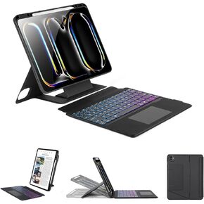 Smasung Galaxy Tab A9 Plus Case Keyboard, Magic Keyboard with Multi-Color Backlight for Smasung Galaxy Tab A9 Plus Keyboard Case with Multi-Touch Trackpad, Easy-Set Floating Cantilever Stand, Black