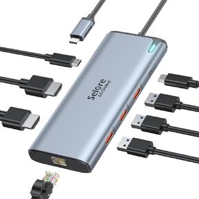 USB C Video Docking Station, Laptop Docking Station Dual Monitor with 8K@60Hz 2*HDMI,USB C Hub with USB C Video Output, 4*10Gbps USB Port,Ethernet,100W PD for Portable Monitor,MacBook Pro/Air,Dell,HP