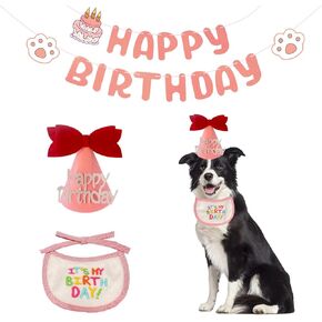 Dog Birthday Hat Bandana and Banner for Small Medium Large Dog Pet 3 Pcs Girl Dog Party Hat Scarf and Banner Birthday Outfit Dog Birthday Decorations Set Dog Birthday Party Supplies (Pink)