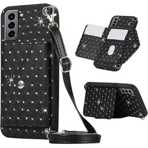 Phone Case For Samsung Galaxy S23 5G Wallet Cover with Crossbody Shoulder Strap Stand Leather Card Holder Credit Pocket Cell Accessories S 23 23S GS23 G5 SM-S911U 6.1 inch Girls Women Men White