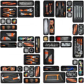 A-LUGEI【𝟲𝟬𝗣𝗰𝘀】【5 Size】 Tool Box Organizer Tray Divider Set, 【Black】 Desk Drawer Organizer, Garage Organization and Storage Toolbox Accessories Rolling Tool Chest Cart Cabinet WorkBench Small Part